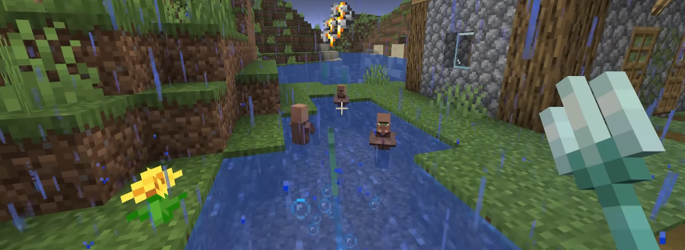 Tridente, temporale e un piccolo abitante — cosa poteva andare storto? In Minecraft