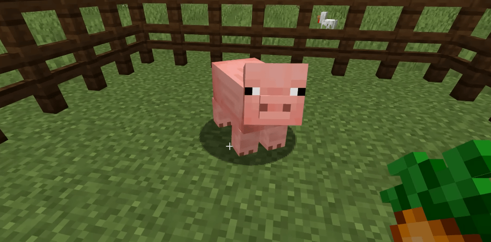Fox, carrot... and an indifferent pig? in Minecraft