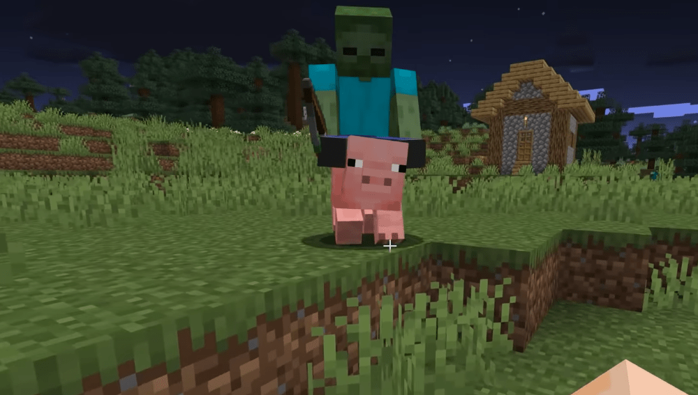 Zombie, Pig, and Carrot in Minecraft