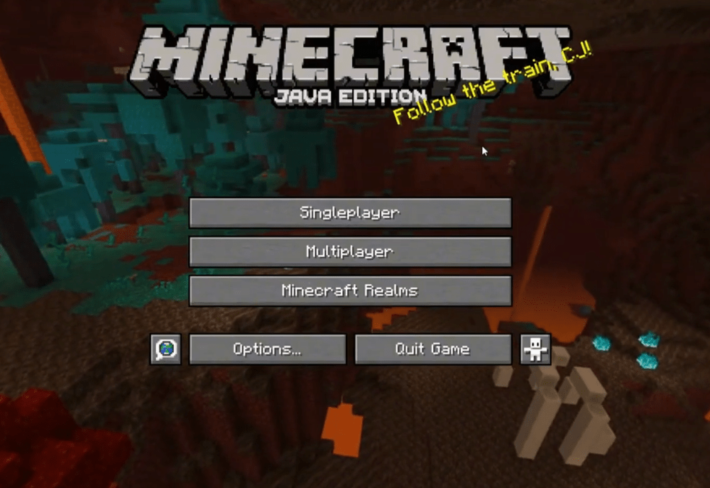 Texto amarillo «Follow the train, CJ!» en Minecraft: la historia de un icónico easter egg