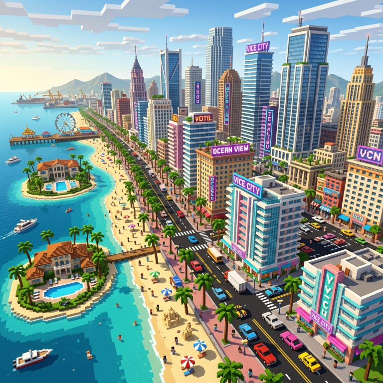 GTA 6'nın Gelecekteki Şehrinde Minecraft'ta Gezen Hayranlar